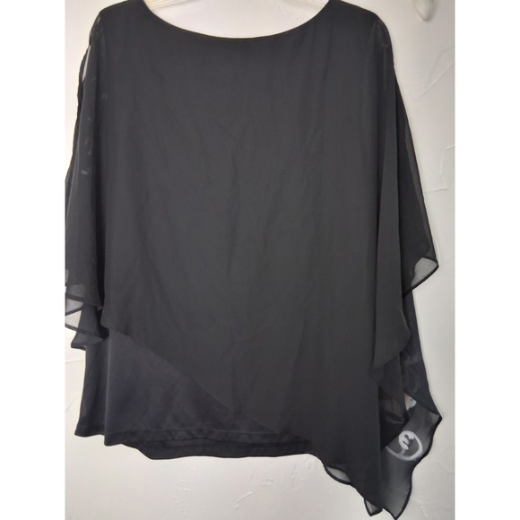Floral Mesh Overlay‎ Blouse Batwing Cold Shoulder Asymmetrical Hem Size 2X Fairy - Picture 7 of 9